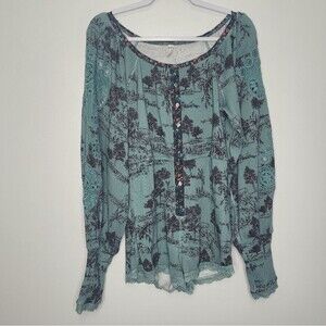 Intimately free people green waffle knit balloon sleeve romper size medium
